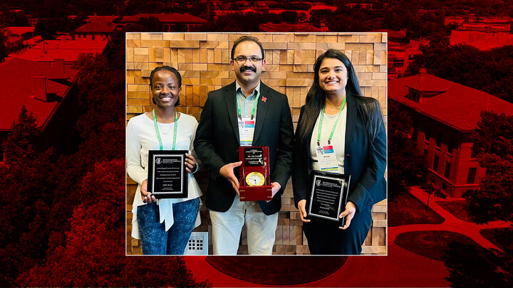 Joe Louis (center), Heena Puri (right), and Edith Ikuze (left), received the Entomological Society of America (ESA) Plant-Insect Ecosystem’s (P-IE) Recognition Award in Entomology, Kenneth and Barbara Starks Plant Resistance to Insects Graduate Student Award, and Undergraduate Student Achievement in Entomology Award, respectively, at the ESA meeting held at Vancouver, Canada (Nov. 13-16, 2022) 