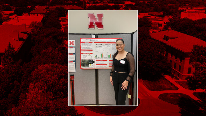 Sagastegui with her poster presentation at the Nebraska Summer Research Symposium