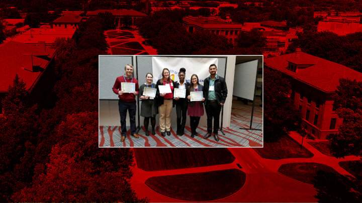 Student winners at the ESA-NCB meeting held March 17-20, 2019, in Cincinnati, OH, were: Kait Chapman, 1st Place Ph.D. poster session; Mariana Sanchez, 1st Place M.S. paper session; and Sajjan Grover, 2019 Graduate Student Scholarship Award. Also pictured are Jordy Reinders (extreme left; Advised by Dr. Lance Meinke), 2nd Place Ph.D. paper session; Blessing Ademokoya (3rd from right; Advised by Drs. Tom Hunt and Bob Wright), 3rd Place Ph.D. paper session; and Lindsay Overmyer (3rd from left; Advised by Dr. G