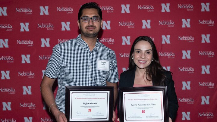 Sajjan Grover and Karen Da Silva received the 2019 Widaman Distinguished Graduate Fellowship and Hardin Distinguished Graduate Fellowship, respectively, on October 10 at the ARD Award Luncheon.
